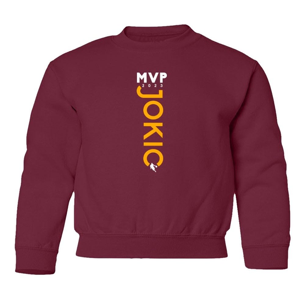 Jokic MVP 2023 Denver Basketball Champions Youth Crewneck Sweatshirt (Maroon, Youth Large)