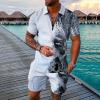 WABEOR Men's Shirt and Short Sets Graphic Fashion Casual Two Piece Outfits Short Sleeve Polo Sweatsuit Sports Summer Outfits Grey view 2