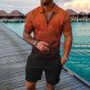 WABEOR Summer Clothes for Men Big and Tall 2 Piece Short Sets Vacation Outfits Casual Short Sleeve Polo Shirts Shorts Set Orange view 2