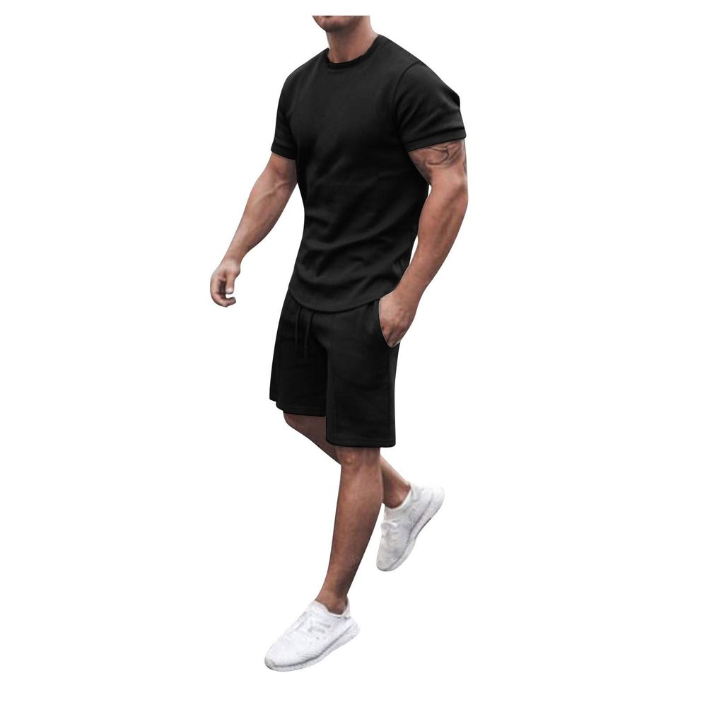 WABEOR Men Outfits 2 Piece Fashion Casual Sport Short Sets Round Neck T-Shirts and Shorts Summer Outfits Conjunto para Hombre A-Black