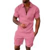 WABEOR Mens Short Sets 2 Piece Outfits Casual Dress Designer Summer Outfits Fashion Zip Up Polo Shirt Conjunto para Hombre Pink view 1