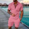 WABEOR Mens Short Sets 2 Piece Outfits Casual Dress Designer Summer Outfits Fashion Zip Up Polo Shirt Conjunto para Hombre Pink view 2