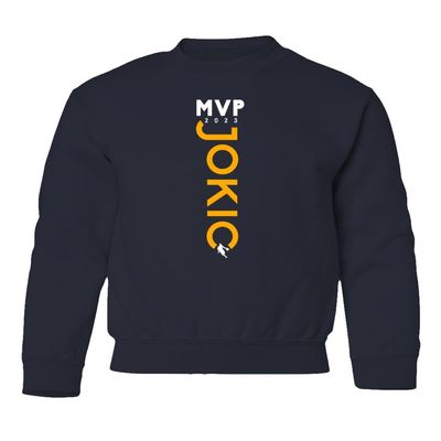 Jokic MVP 2023 Denver Basketball Champions Youth Crewneck Sweatshirt (Navy, Youth Medium)