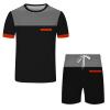 Men's Shirt and Short Sets Striped Casual Summer Outfits Round Neck Fashion Beach Vacation Outfits Two Piece Tracksuit Set J-Black view 3