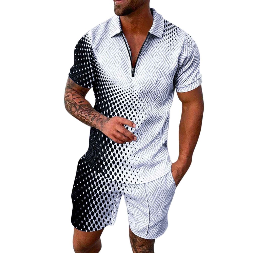 Men Short Sets Outfits 2 Piece Polo Sweatsuits Set Casual Fashion Summer Outfits Short Sleeve Vacation Beach Outfits White