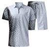 Men Short Sets Outfits 2 Piece Polo Sweatsuits Set Casual Fashion Summer Outfits Short Sleeve Vacation Beach Outfits White view 3