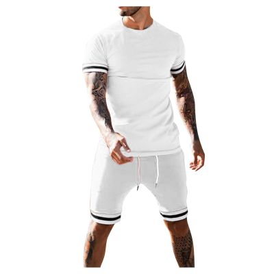 WABEOR Mens 2 Piece Short Set Outfits Short Sleeve T Shirts and Short Sets Casual Summer Outfits Vacation Clothes Tracksuits F-White