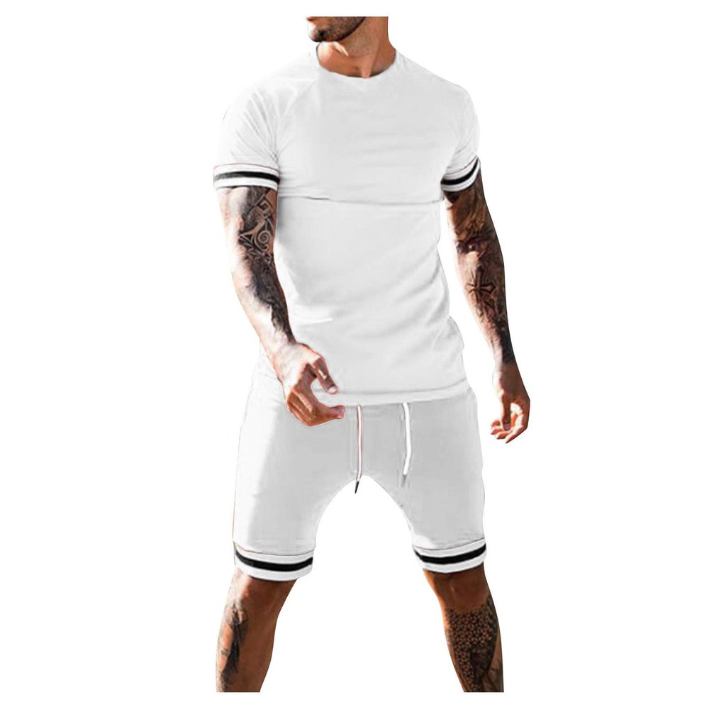 WABEOR Mens 2 Piece Short Set Outfits Short Sleeve T Shirts and Short Sets Casual Summer Outfits Vacation Clothes Tracksuits F-White