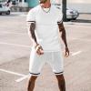 WABEOR Mens 2 Piece Short Set Outfits Short Sleeve T Shirts and Short Sets Casual Summer Outfits Vacation Clothes Tracksuits F-White view 3