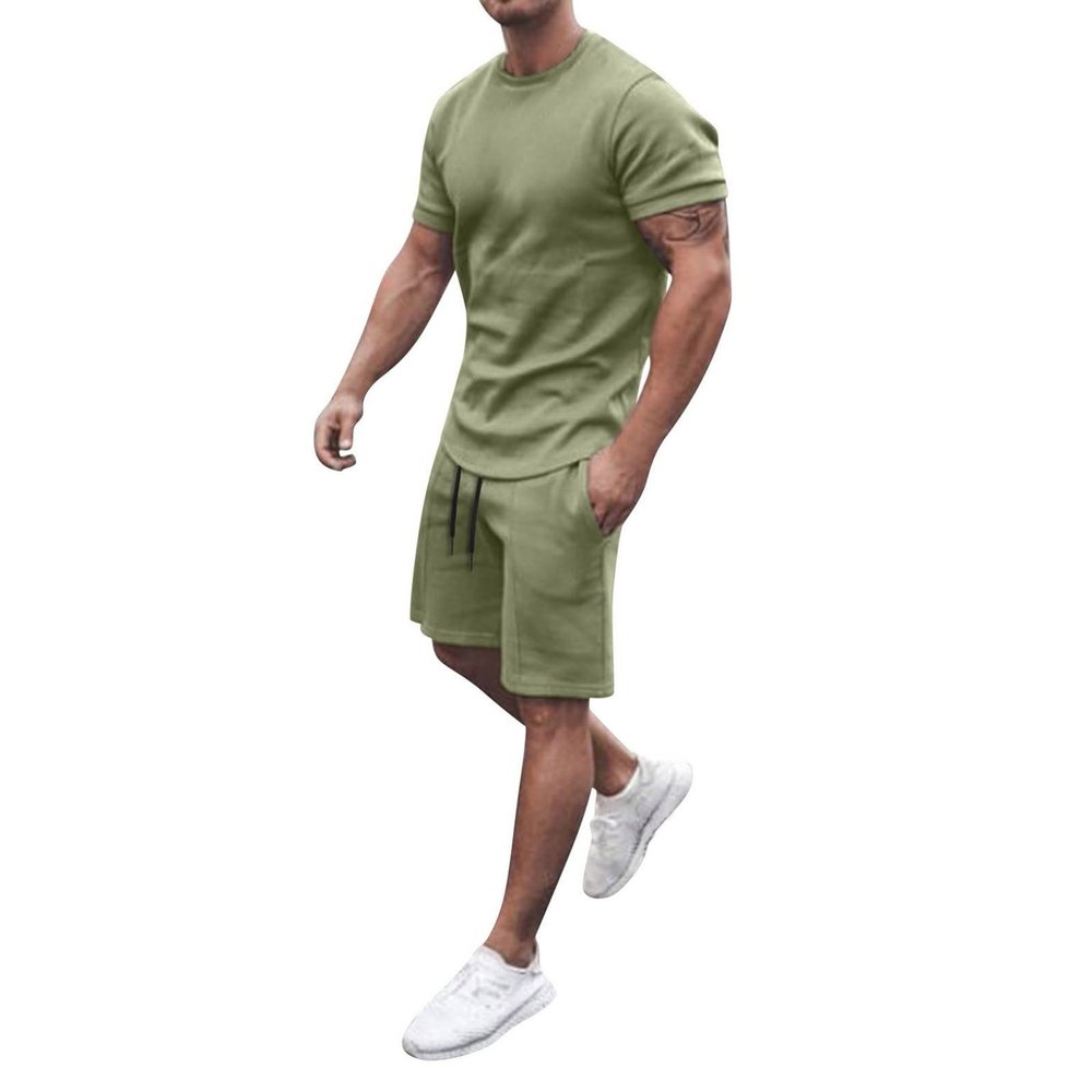 WABEOR Men Outfits 2 Piece Fashion Casual Sport Short Sets Round Neck T-Shirts and Shorts Summer Outfits Conjunto para Hombre A-Green