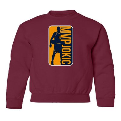 Jokic MVP Denver 2023 Basketball Champions Youth Crewneck Sweatshirt (Maroon, Youth Medium)