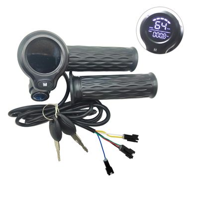 Bike Throttle Grip, 36V 48V 60V 72V Electric Bicycle Scooter Twist Throttle Grips with LCD Display Screen Handle with Key Lock