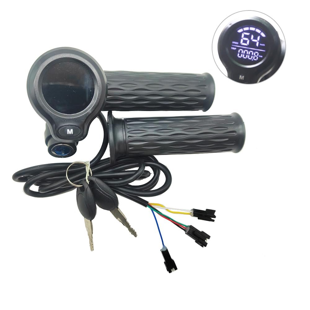 Bike Throttle Grip, 36V 48V 60V 72V Electric Bicycle Scooter Twist Throttle Grips with LCD Display Screen Handle with Key Lock