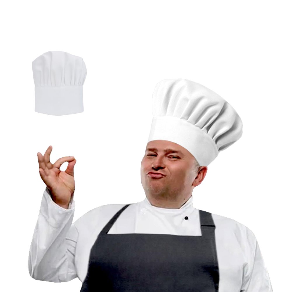 Urby Extra Large Chefs Hat Similar to Hat Size XL, XXL or 7 1/2. Great Comfort to Chefs with Larger Head. Adjustable Elastic Band. White 1PK.