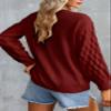 EVALESS Womens Long Sleeve Sweaters Fall 2024 Trendy Sexy Lace V Neck Knit Drop Shoulder Cute Winter Pullover Tunic Sweater Jumper Tops Red Medium view 4