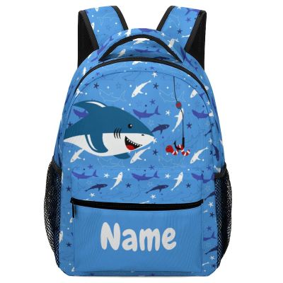 Fovanxixi Custom Cute Shark Fish Backpack for Kids Boys Girls Personalized Name Text Children Backpack School Bag Customized Daypack Schoolbag for Student Bookbag