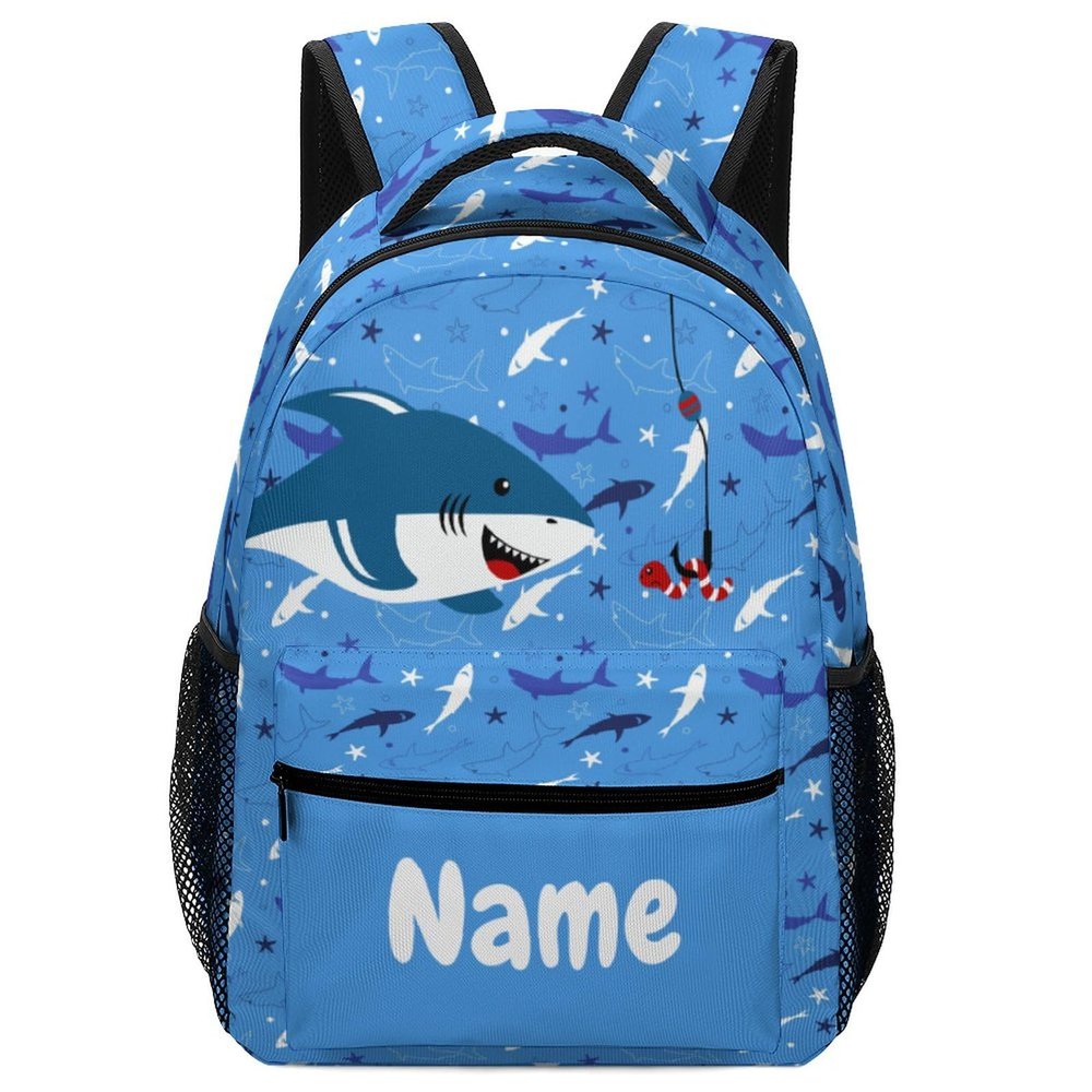 Fovanxixi Custom Cute Shark Fish Backpack for Kids Boys Girls Personalized Name Text Children Backpack School Bag Customized Daypack Schoolbag for Student Bookbag
