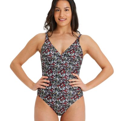 ARENA U Back All Over Women's Fashion One Piece Swimsuit - Stylish Women's Bathing Suit for Beach and Pool - Cute, Full Coverage, and Ideal for Women's Athletic Swimwear,Low Cut-Burgundy Multi