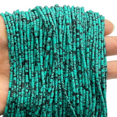 5 Strands of Afghan Tiny Seed Small Heishi Green Malachite Stone Strand 2mm. Spacer Tube Cylinder Beads Jewelry Making Supply Gemstone for Necklace Bracelet Anklet