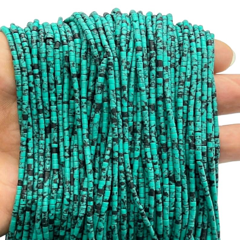 5 Strands of Afghan Tiny Seed Small Heishi Green Malachite Stone Strand 2mm. Spacer Tube Cylinder Beads Jewelry Making Supply Gemstone for Necklace Bracelet Anklet