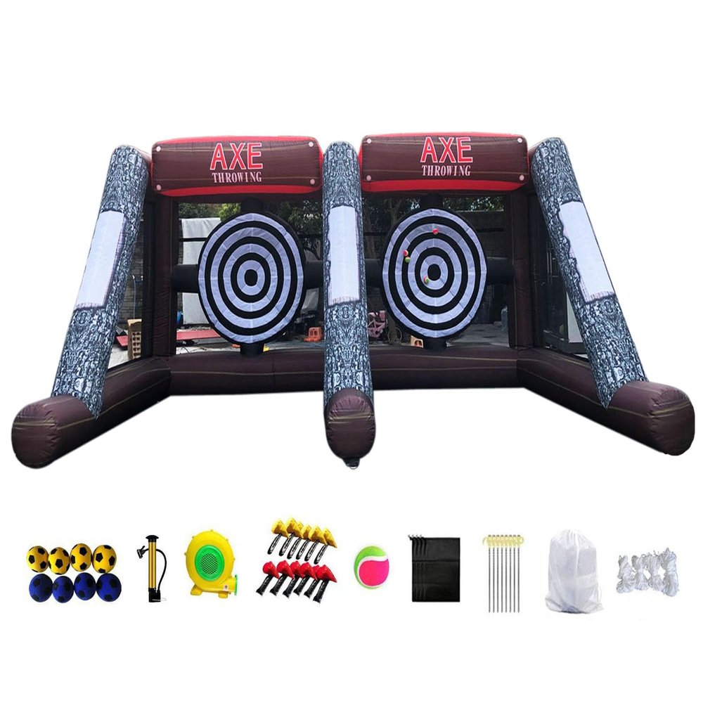 Vinfgoes Inflatable Axe Throwing + Inflatable Ball Toss Target Dart Board (24 Axes+16 Toss Ball+ 8 Soccer Balls) for Backyard/Birthday/School/Team/Party Events, Double Darts for 2 Players