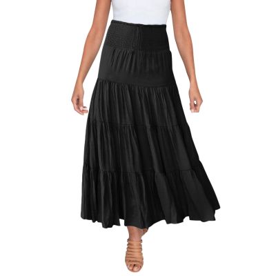 Long Skirts for Women Boho High Waisted Trendy A-Line Cute Skirts Solid Color Ruffle Pleated Skirt Maxi Skirt