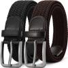 DOOPAI Elastic Braided Belt for Men 2 Pack, Stretch Woven Belt, casual Fabric Golf Belt, Black and Brown Belts Tight Performed Stretch Design Width 1 3/8" for golf pants jeans, Gift Box view 1