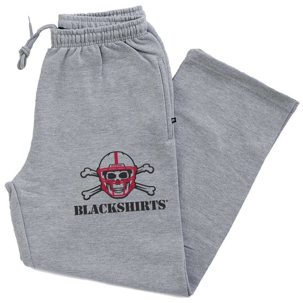 CornBorn Nebraska Pants - Premium Fleece New Official Blackshirts Logo - Gray - Large