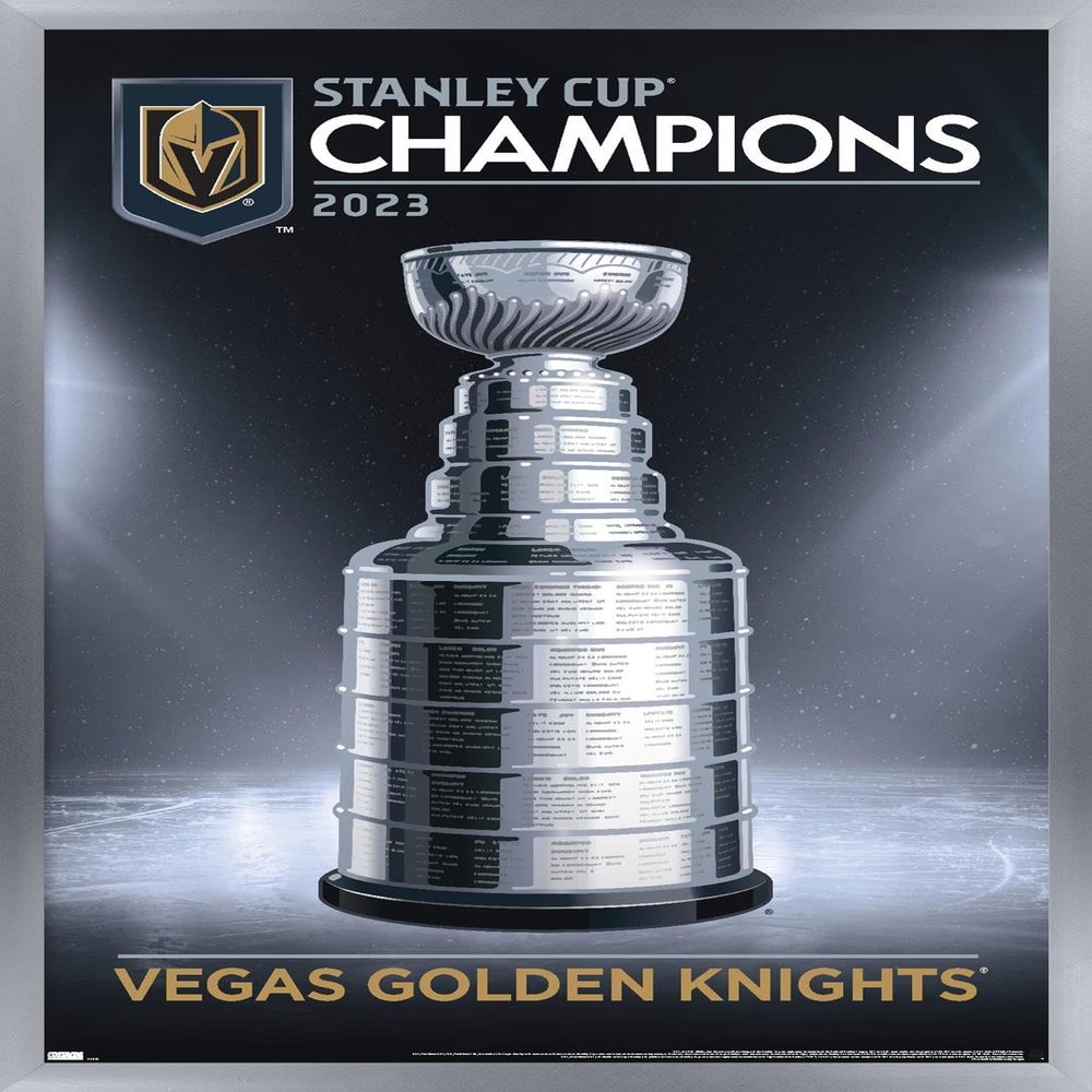 Trends International NHL Vegas Golden Knights - 2023 Stanley Cup Team Logo Wall Poster, 34L x 22.4W, Silver Framed Version