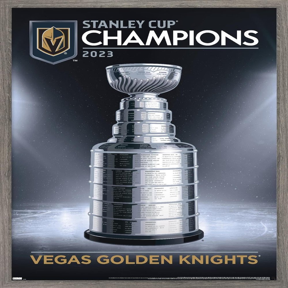 Trends International NHL Vegas Golden Knights - 2023 Stanley Cup Team Logo Wall Poster, 34L x 22.4W, Barnwood Framed Version