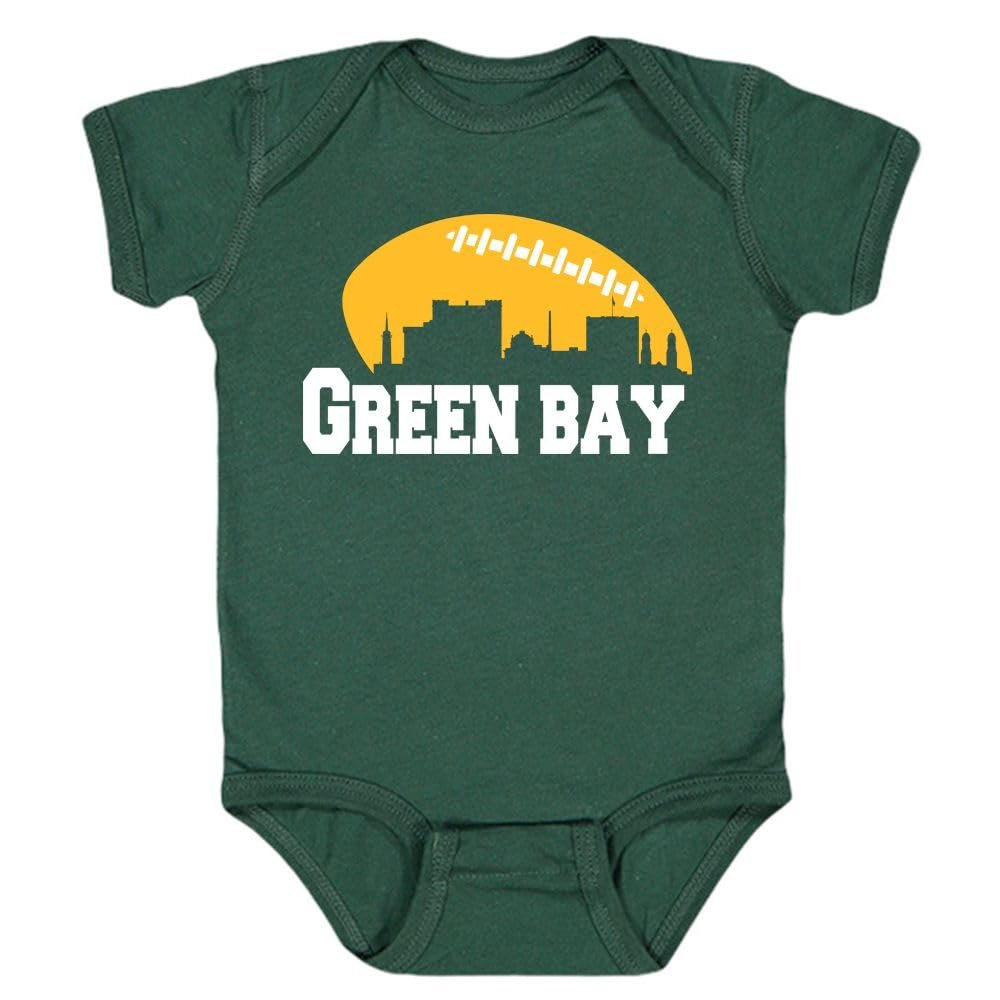 Green Bay Skyline Baby Bodysuit for Football Fans (Forest Green, 18M)
