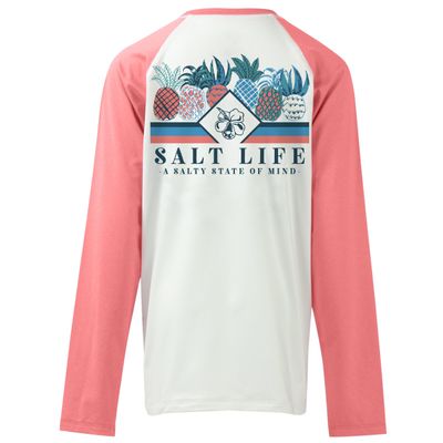 Salt Life Pineapple Spike Youth Long Sleeve Performance Tee, White, X-Large