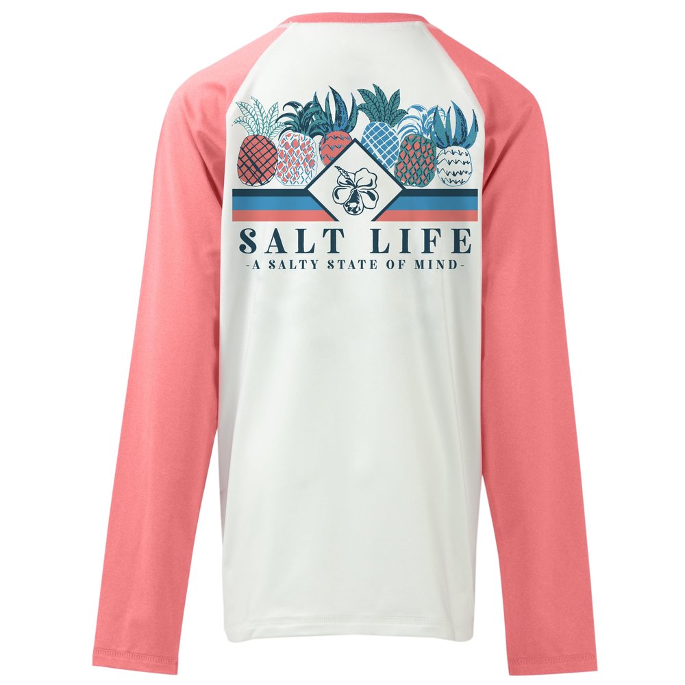 Salt Life Pineapple Spike Youth Long Sleeve Performance Tee, White, X-Large