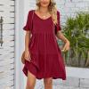 Women's 2023 Summer Dresses Casual V Neck Tiered Ruffle Hem Babydoll Dress Short Sleeve Pocket A-Line Flowy Mini Beach Dress view 2