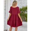 Women's 2023 Summer Dresses Casual V Neck Tiered Ruffle Hem Babydoll Dress Short Sleeve Pocket A-Line Flowy Mini Beach Dress view 3