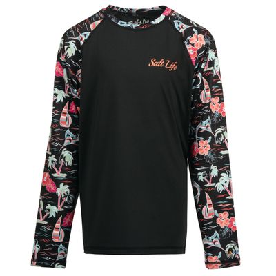 Salt Life Ocean Drift Youth Long Sleeve Performance Tee, Black, Large