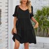 Women's 2023 Summer Dresses Casual V Neck Tiered Ruffle Hem Babydoll Dress Short Sleeve Pocket A-Line Flowy Mini Beach Dress Black view 2