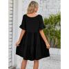 Women's 2023 Summer Dresses Casual V Neck Tiered Ruffle Hem Babydoll Dress Short Sleeve Pocket A-Line Flowy Mini Beach Dress Black view 3