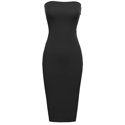 Women's Basic Sleeveless Tube Top Sexy Strapless Bodycon Midi Club Dress for Weddings Guest 2023 Summer Casual Tight Dress Black