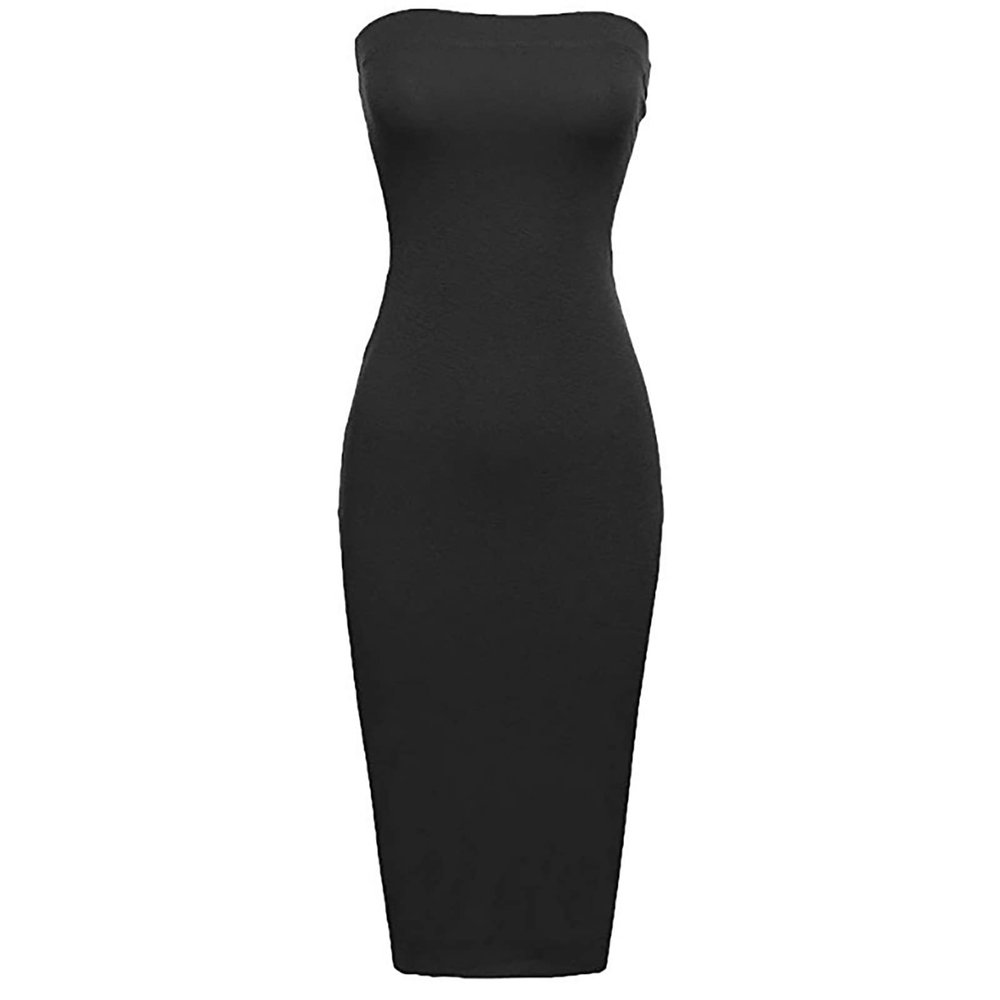 Women's Basic Sleeveless Tube Top Sexy Strapless Bodycon Midi Club Dress for Weddings Guest 2023 Summer Casual Tight Dress Black