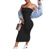 Women's Basic Sleeveless Tube Top Sexy Strapless Bodycon Midi Club Dress for Weddings Guest 2023 Summer Casual Tight Dress Black view 3