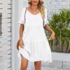 Women's 2023 Summer Dresses Casual V Neck Tiered Ruffle Hem Babydoll Dress Short Sleeve Pocket A-Line Flowy Mini Beach Dress White view 2