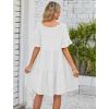 Women's 2023 Summer Dresses Casual V Neck Tiered Ruffle Hem Babydoll Dress Short Sleeve Pocket A-Line Flowy Mini Beach Dress White view 3