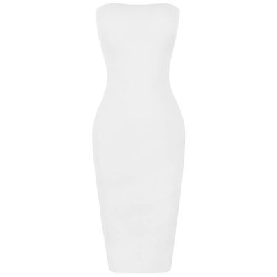 Women's Basic Sleeveless Tube Top Sexy Strapless Bodycon Midi Club Dress for Weddings Guest 2023 Summer Casual Tight Dress White