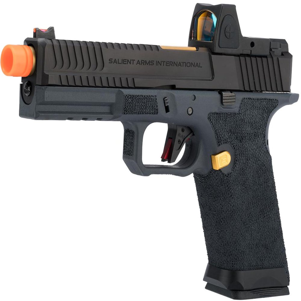 Evike Airsoft - EMG Salient Arms International BLU Airsoft Practice Platform with CNC Microdot Cut Part and Pointer Stippled G&P Frame (Model: Gray Ceramic Coat)