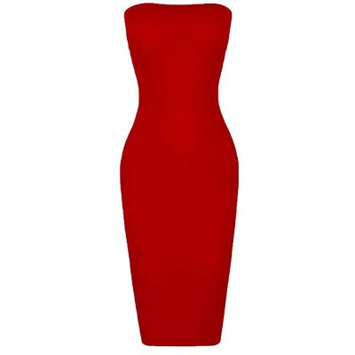 Women's Basic Sleeveless Tube Top Sexy Strapless Bodycon Midi Club Dress for Weddings Guest 2023 Summer Casual Tight Dress Red