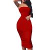 Women's Basic Sleeveless Tube Top Sexy Strapless Bodycon Midi Club Dress for Weddings Guest 2023 Summer Casual Tight Dress Red view 2