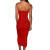 Women's Basic Sleeveless Tube Top Sexy Strapless Bodycon Midi Club Dress for Weddings Guest 2023 Summer Casual Tight Dress Red view 4