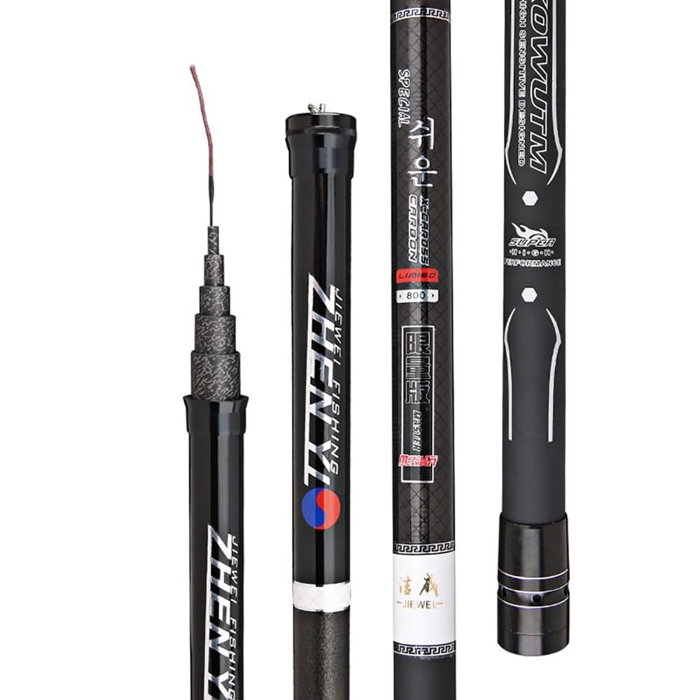 MirOdo High Carbon Fishing Rod 8m9m10m11m12m13m14m15m Long Section Telescopic Fishing Rods Ultra Light Super Hard Fishing Pole Feel Light and Hard for Long Distance (Color : Black, Size : 10m)