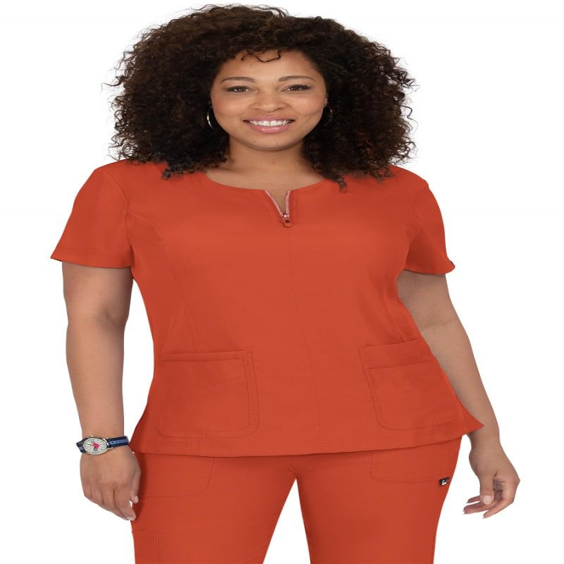 KOI Lite Serenity Women's 4-Pocket Zipper Neck Scrub Top Terracotta X-Large